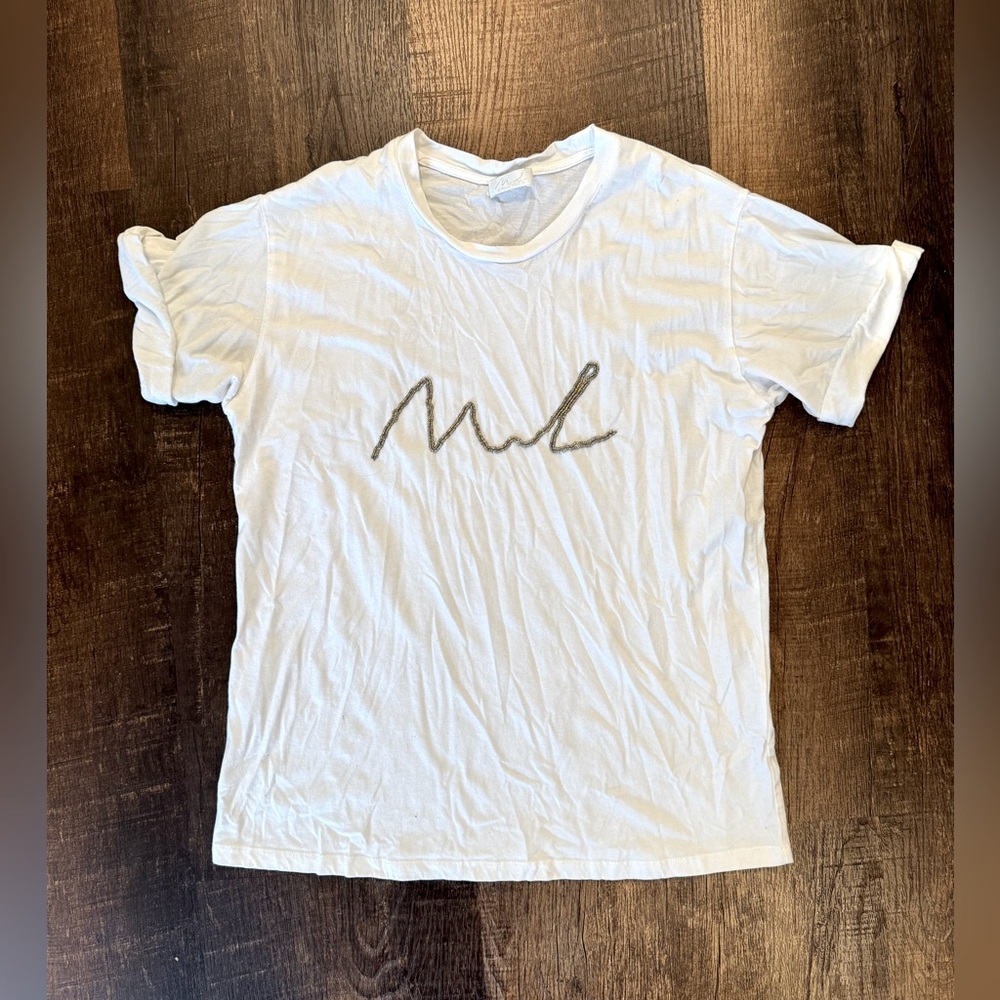 Made with love white beaded tee shirt